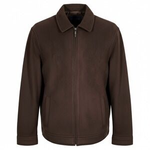 Perry Ellis Winter Jacket Men's Large Brown Faux Suede Faux Fur Lining Full Zip